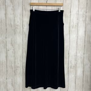 Vintage Cynthia Max Black Velvet Stretch Basic Witchy Goth Pockets Maxi Skirt PM